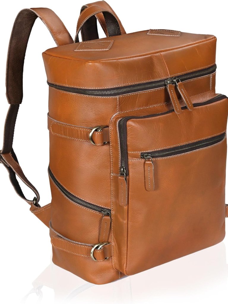 Leather Tan Backpack For Men Genuine Laptop Rucksack For Men Women Genuine Leath